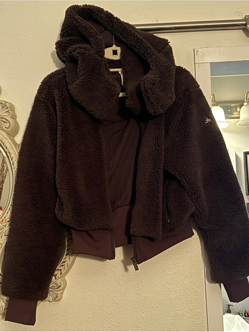 Alo Cozy Hooded Sherpa Jacket - Dark Brown, Espresso colored 🤎
